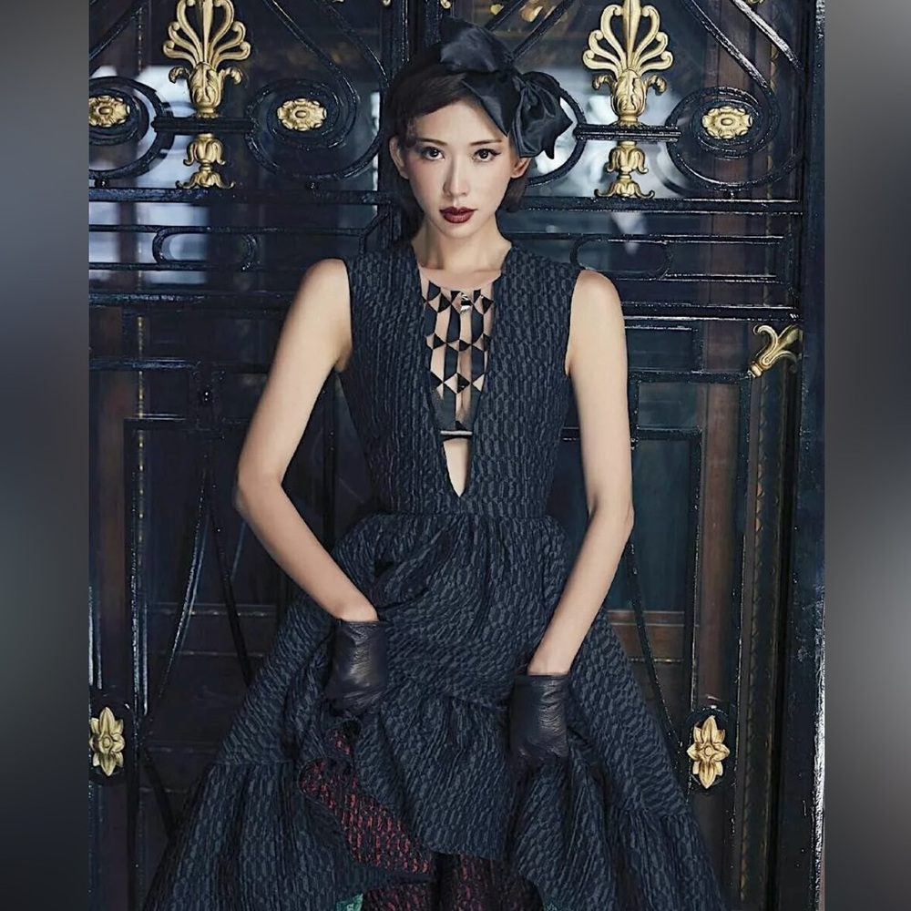 Fendi Grey Jacquard Wool and Silk Asymmetric Hem Gown